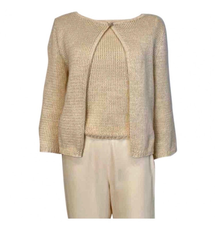 Vintage 00C Chanel Identification beige 2 piece sweater twinset FR 36 US 4