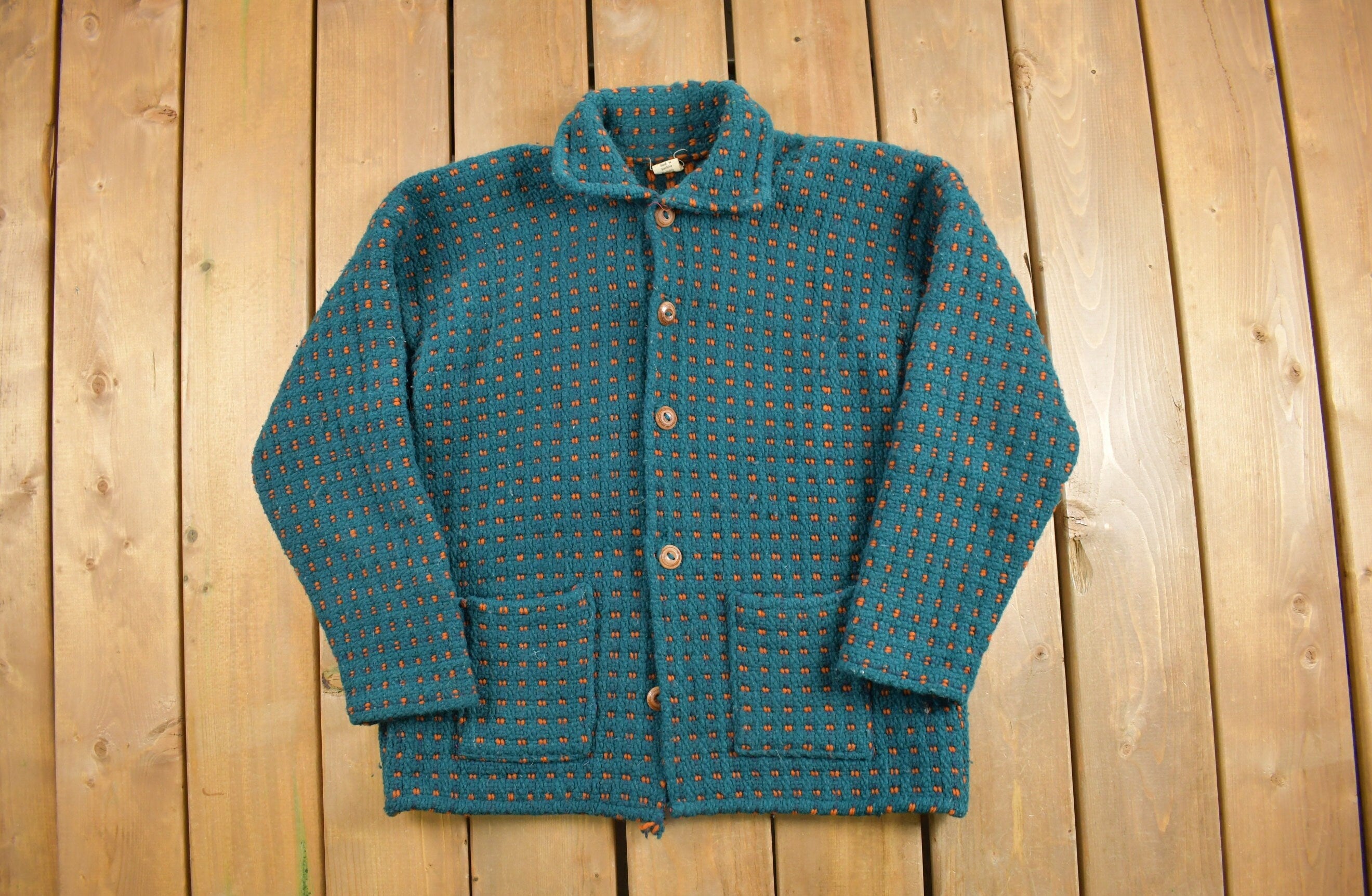 Vintage 1960s Collared Hand Knit Cardigan Sweater / 60s / Hand Knit / Vintage Cardigan / Button Up / True Vintage / Made in Ecua