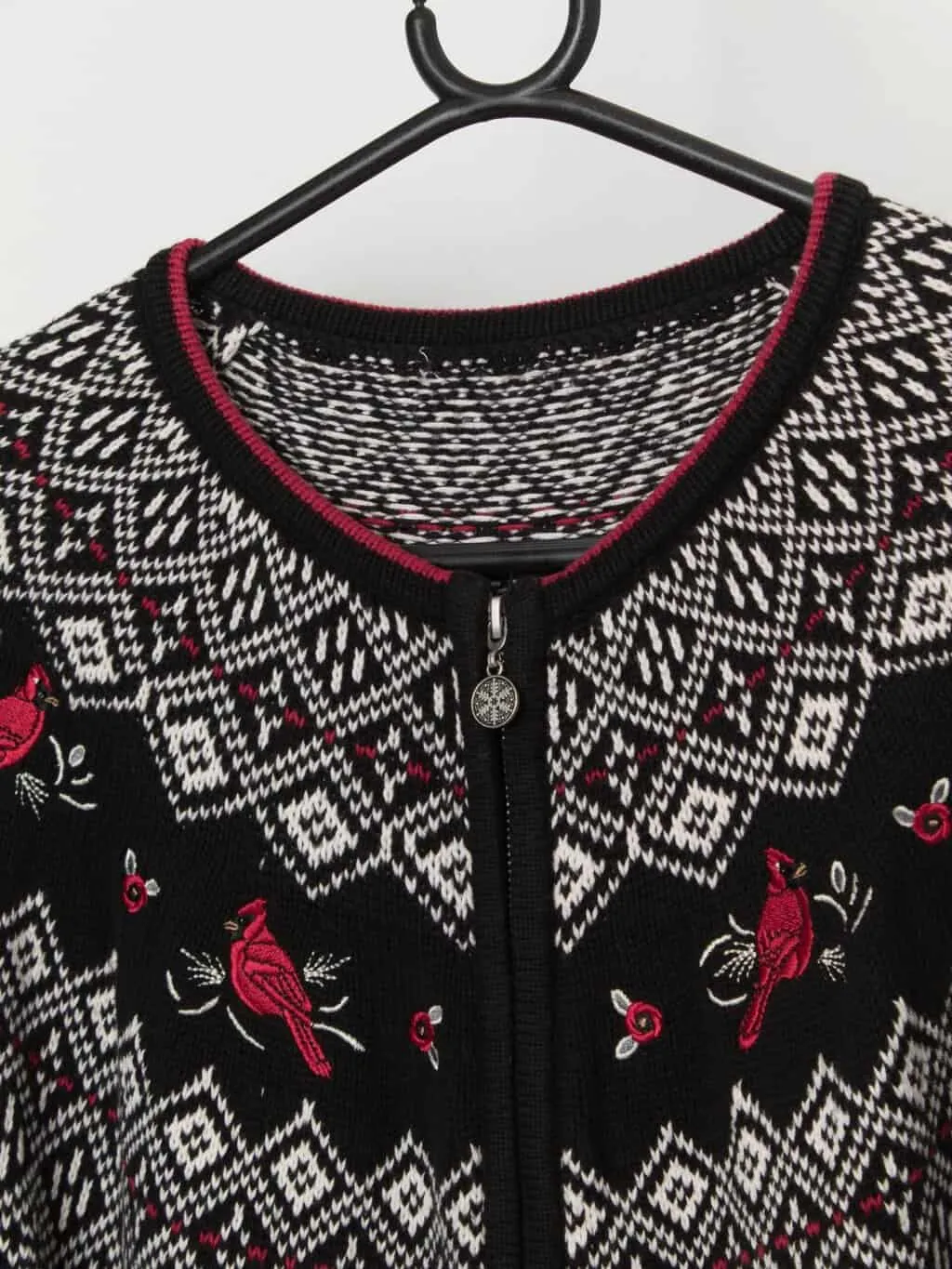 Vintage Christmas bird embroidered cardigan sweater – Medium / Large