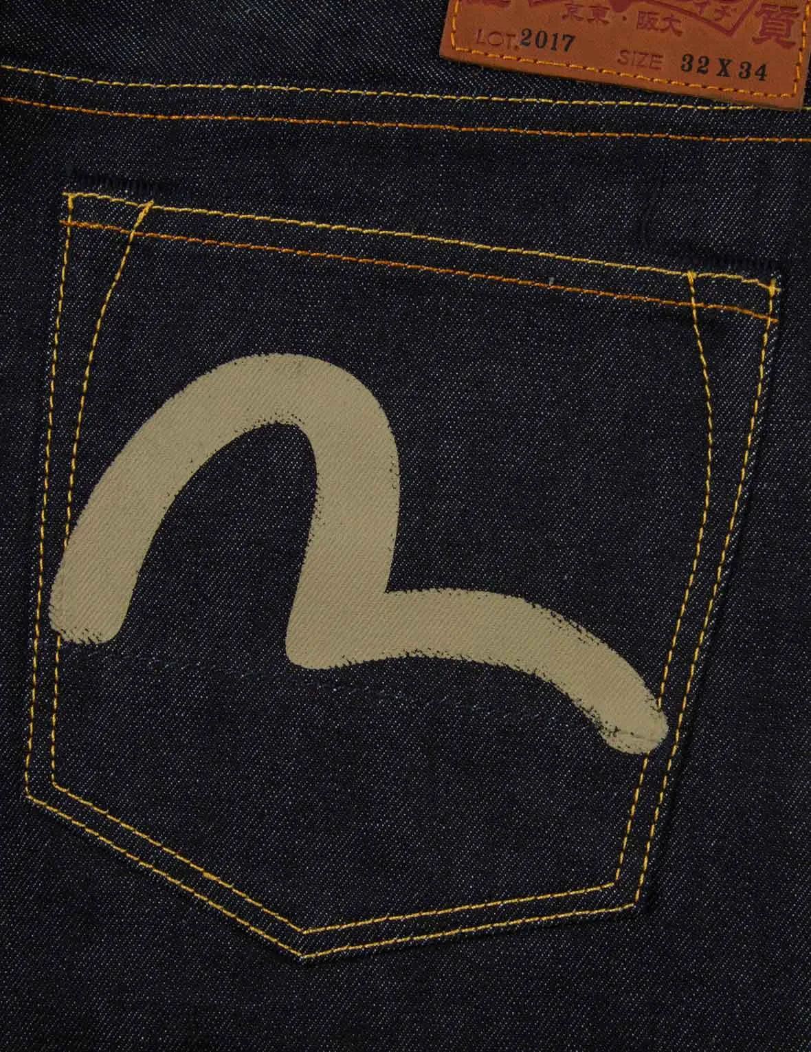 Wash-Effect Seagull Print Carrot Fit Raw Denim Jeans #2017