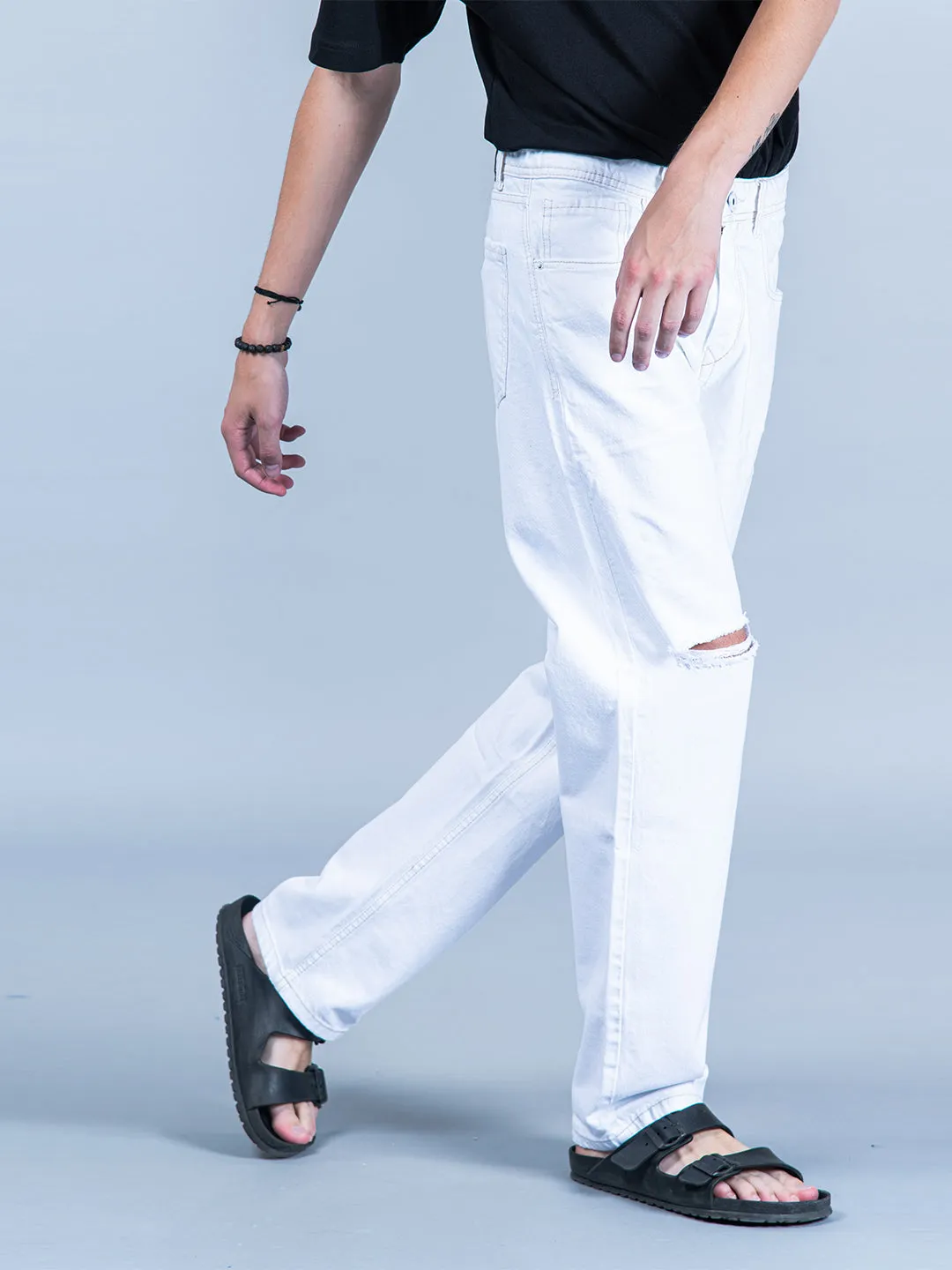 White Knee Cut Mens Jeans