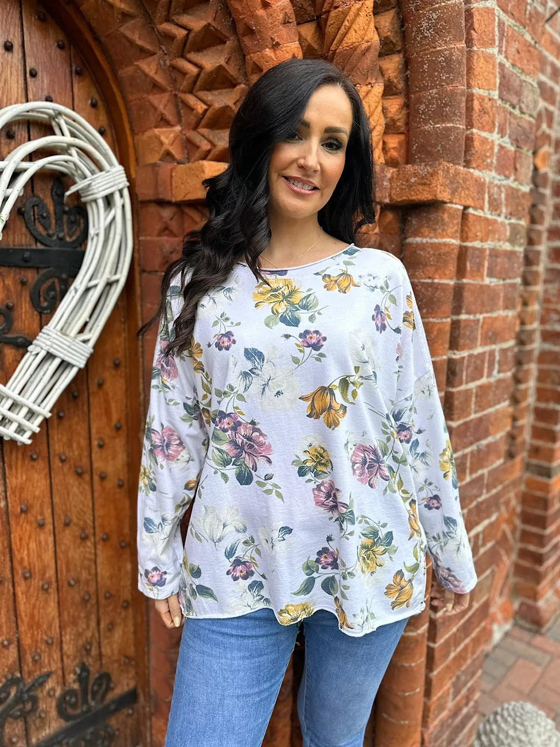 White Rustic Flower Sequin Top Tilly