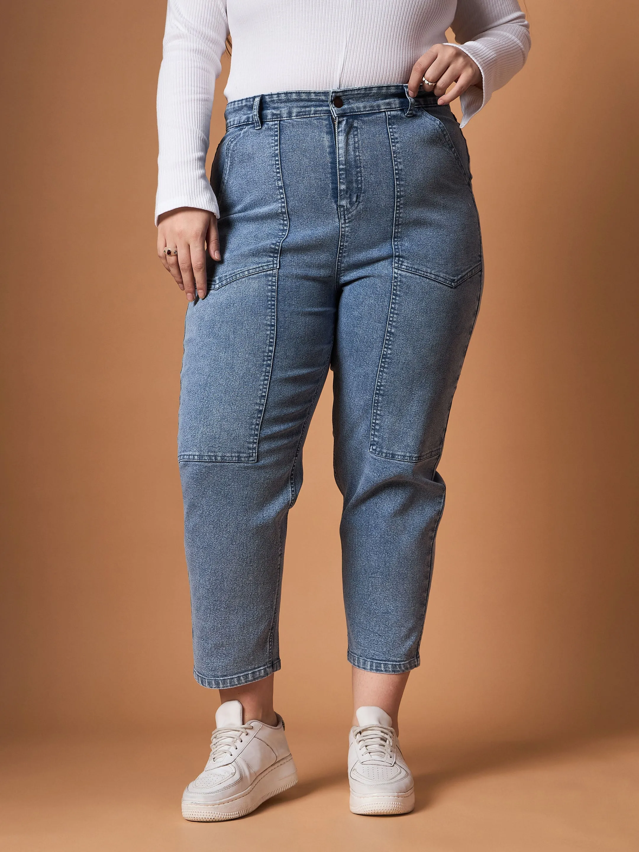 Women Ice Blue Denim Balloon Fit Jeans