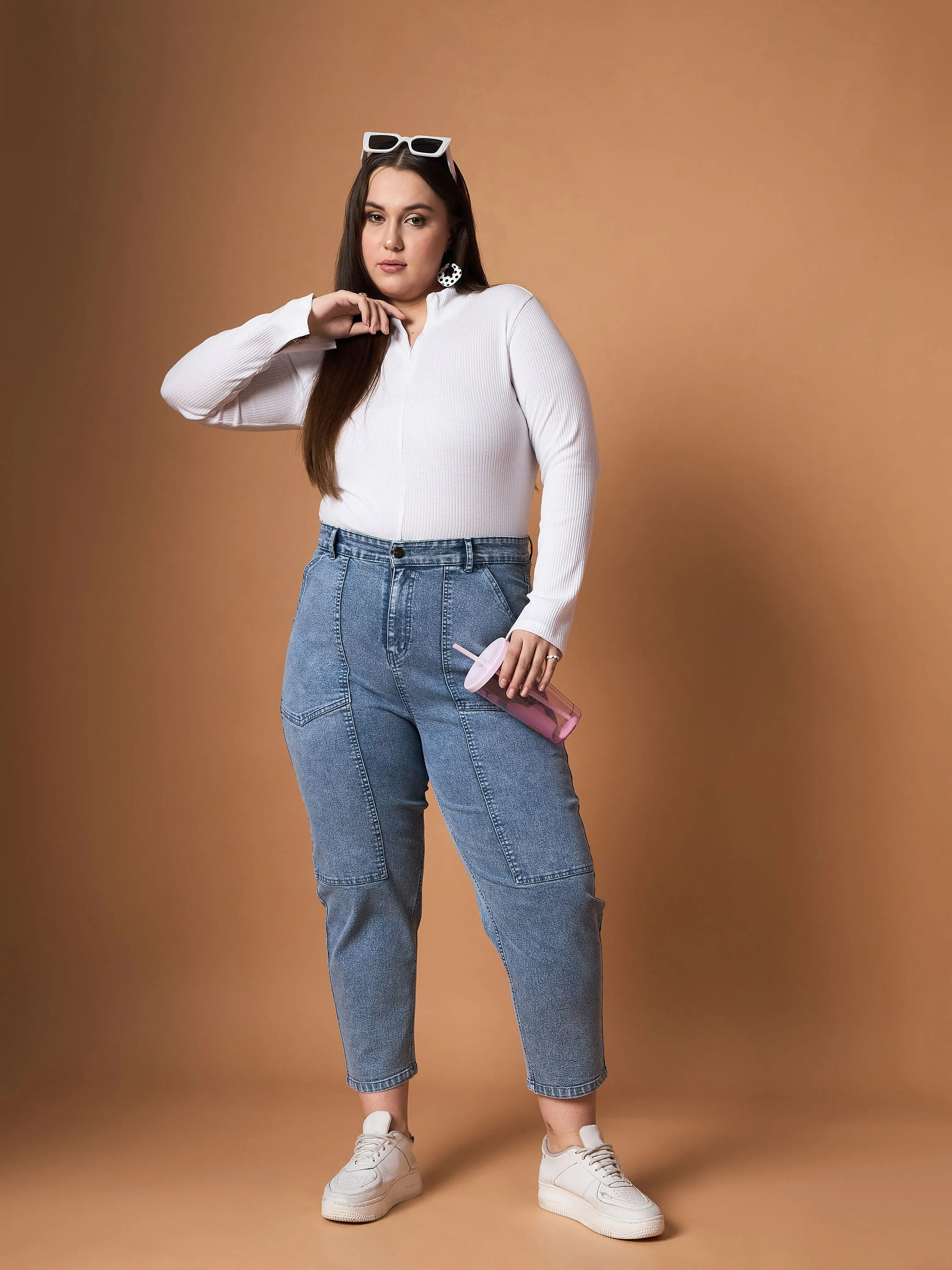 Women Ice Blue Denim Balloon Fit Jeans