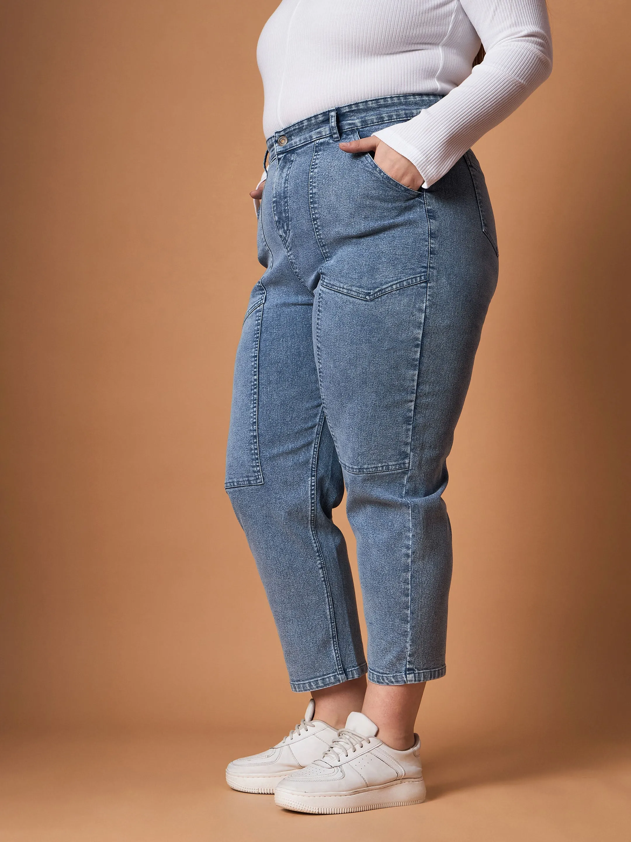 Women Ice Blue Denim Balloon Fit Jeans