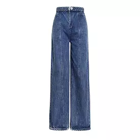 Woven Stitching High Waist Straight Wide Jeans