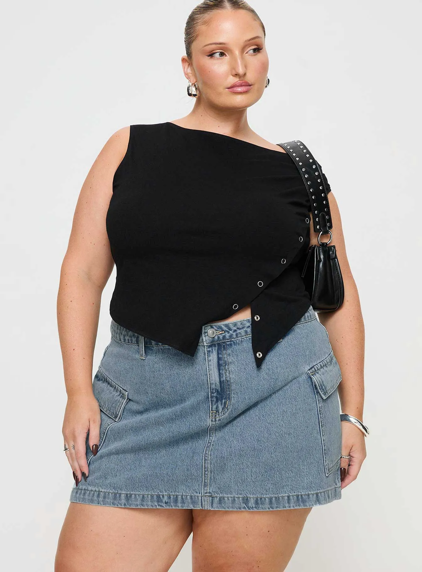 Zakai Cargo Denim Mini Skirt Light Blue Denim Curve