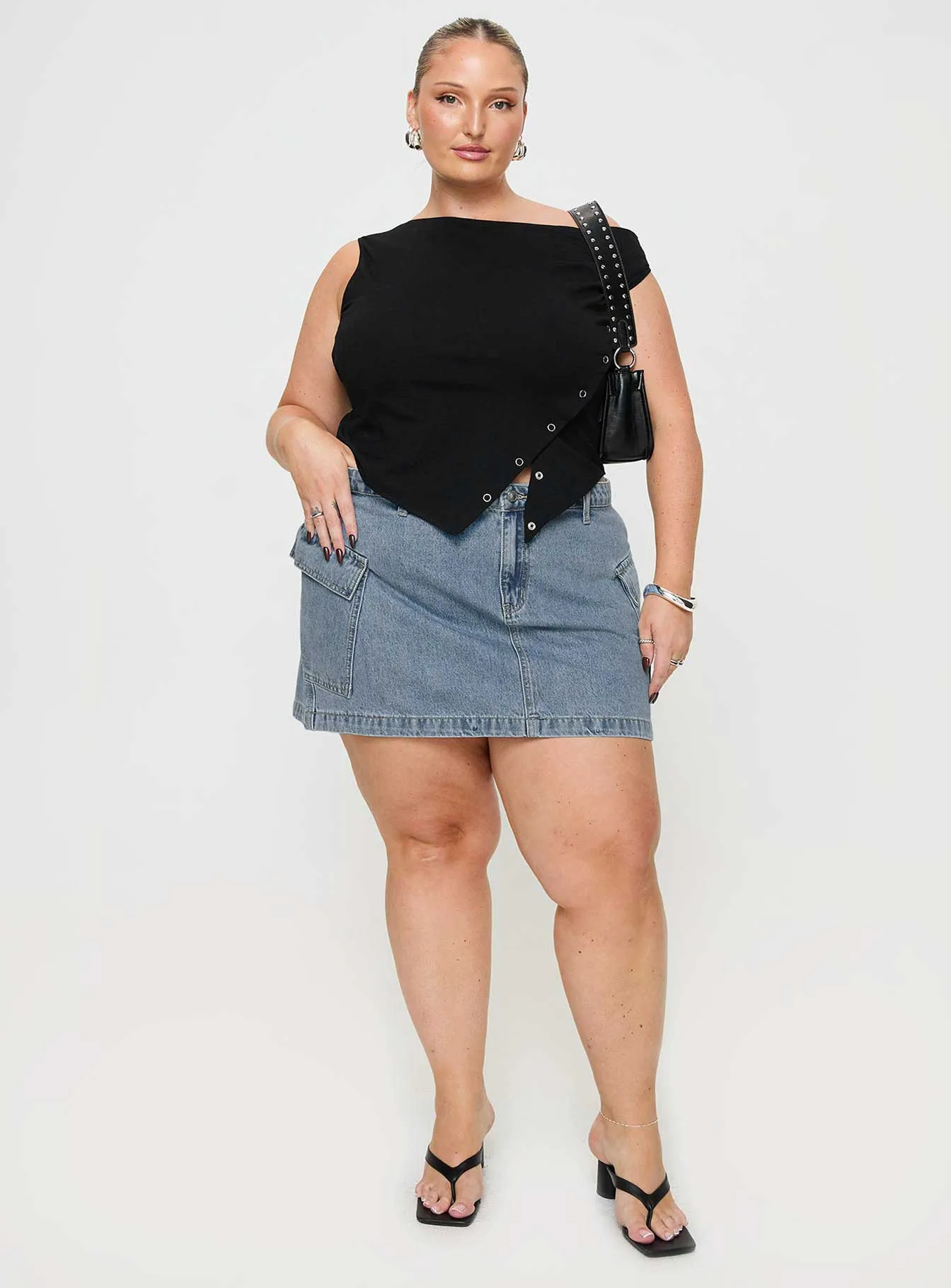 Zakai Cargo Denim Mini Skirt Light Blue Denim Curve